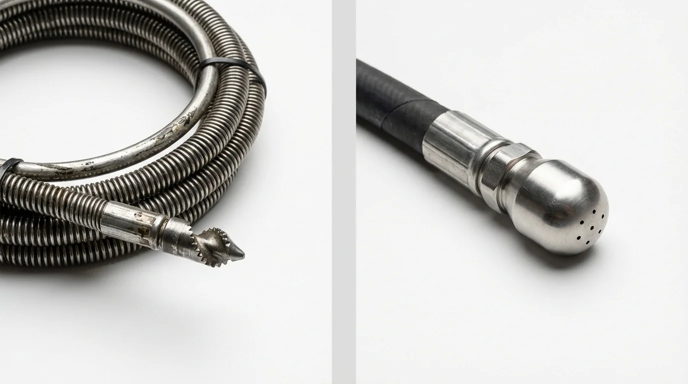 Drain snake cable and hydro jetting nozzle used for drain cleaning in Hammond, IN