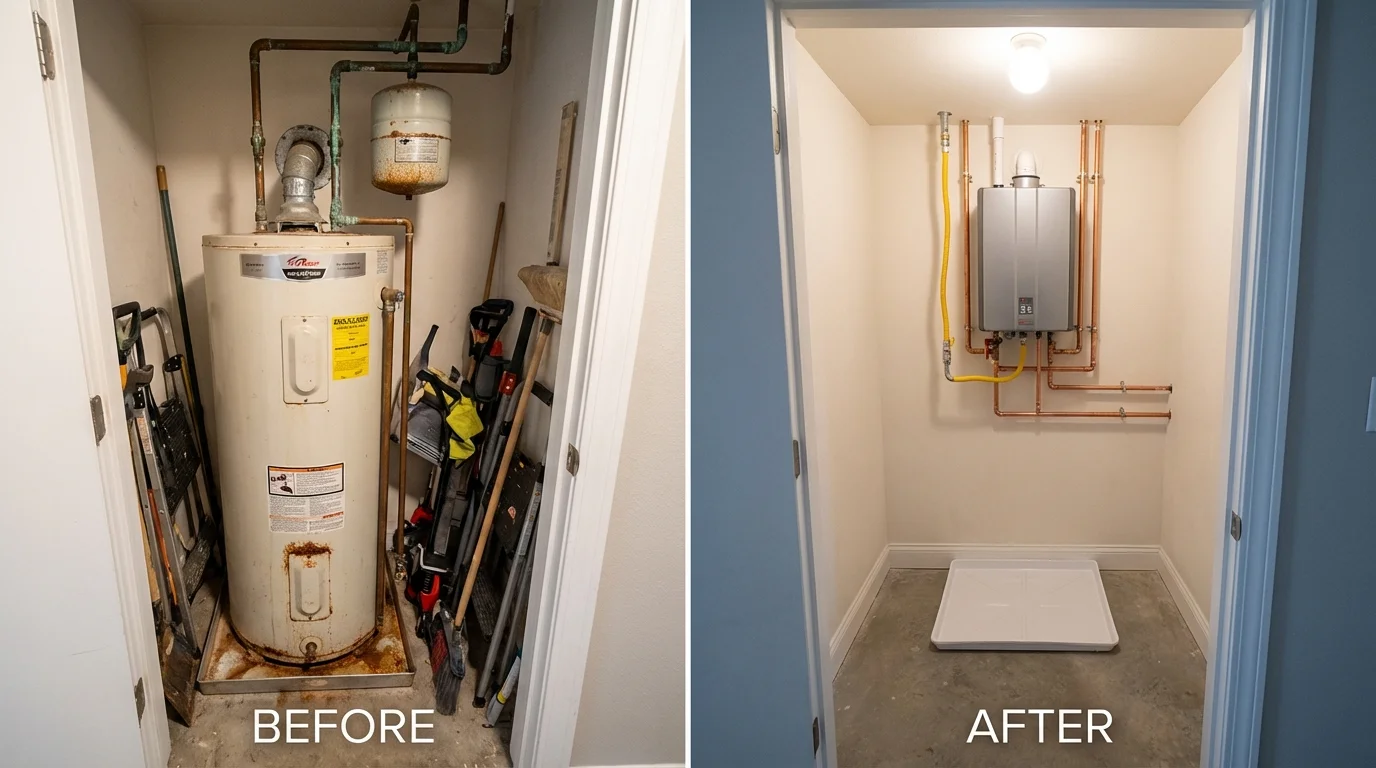 Tank water heater versus wall-mounted tankless unit comparison for Hammond, IN homeowners